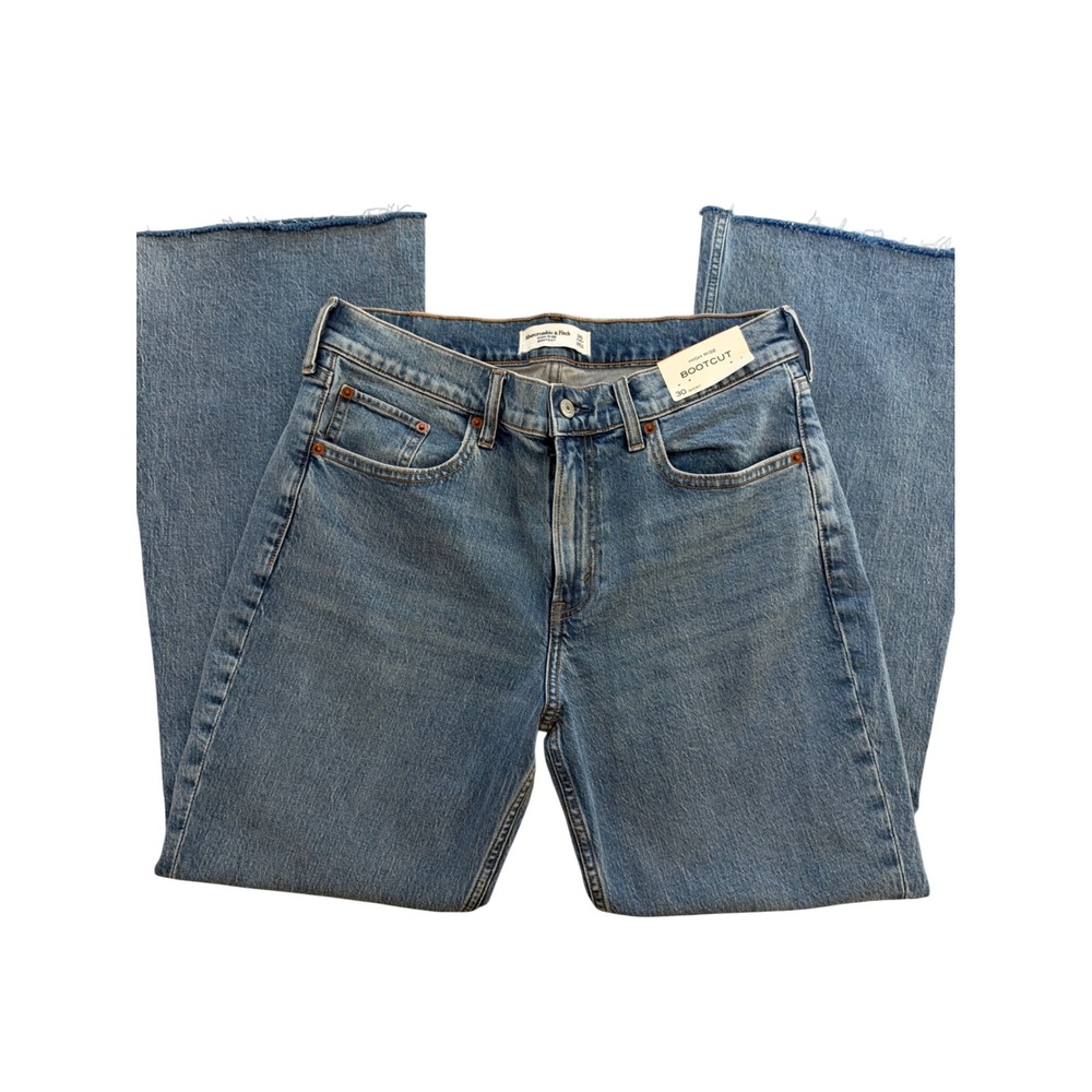 Abercrombie & Fitch High Rise Bootcut Jeans 30 Short Medium Wash Raw Hem NEW